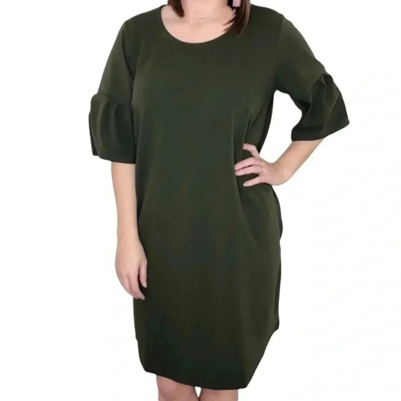 Agnes & Dora Olive Green Dress Knee Length Bell Sleeves Keyhole Close Size XL - Picture 2 of 2